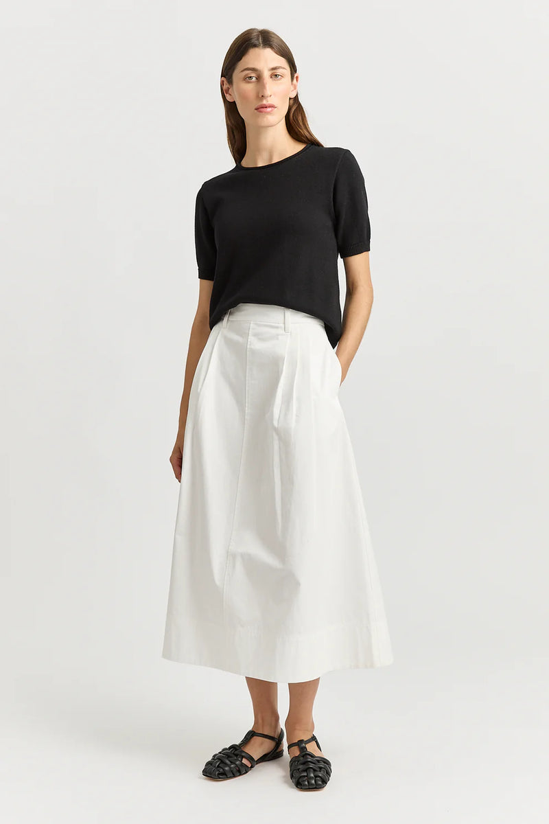 PLEAT DETAIL MIDI SKIRT in White by Toorallie