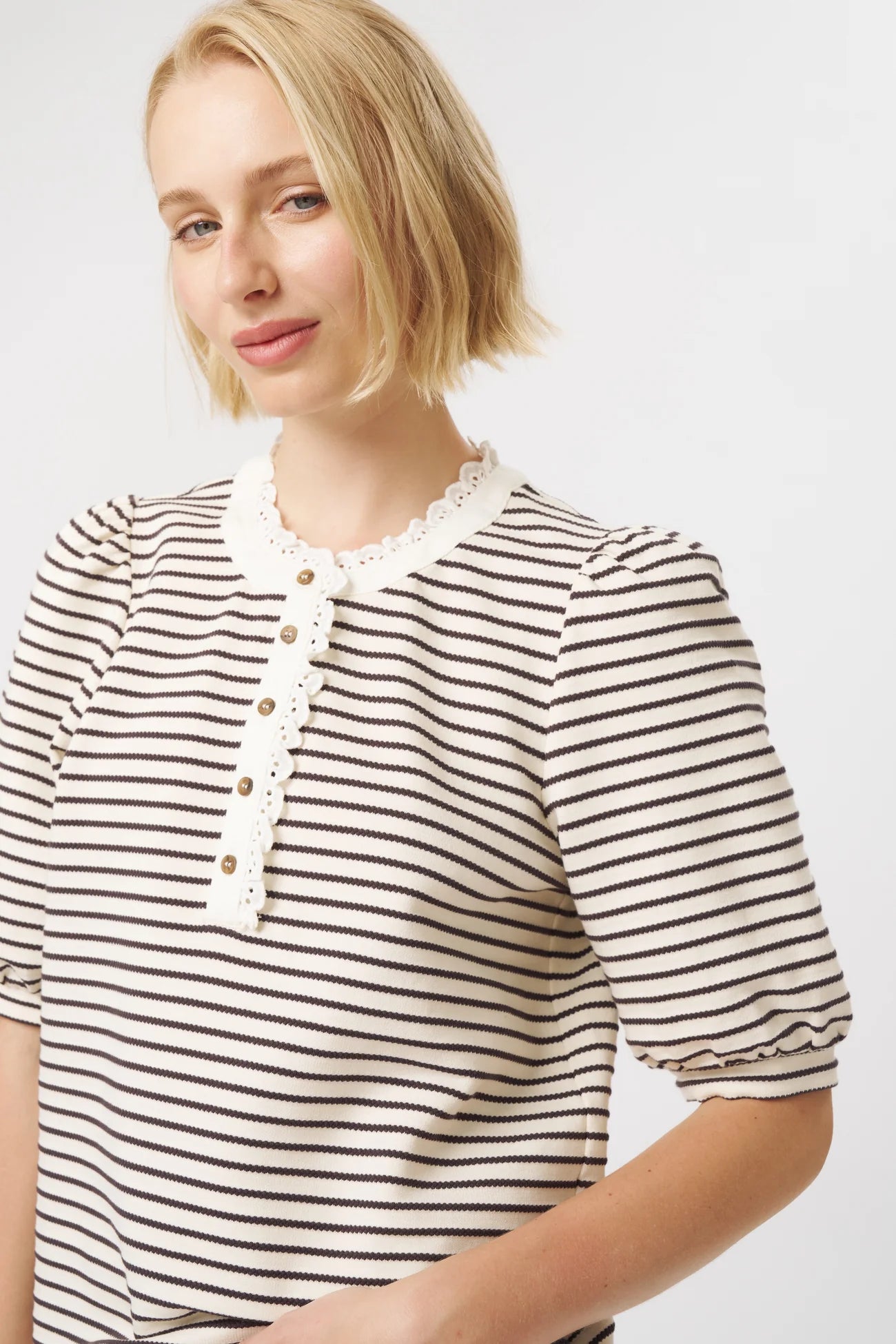 JACQUELINE TOP in White and Brown Stripe by Kireina 