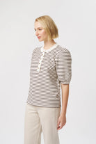 JACQUELINE TOP in White and Brown Stripe by Kireina 