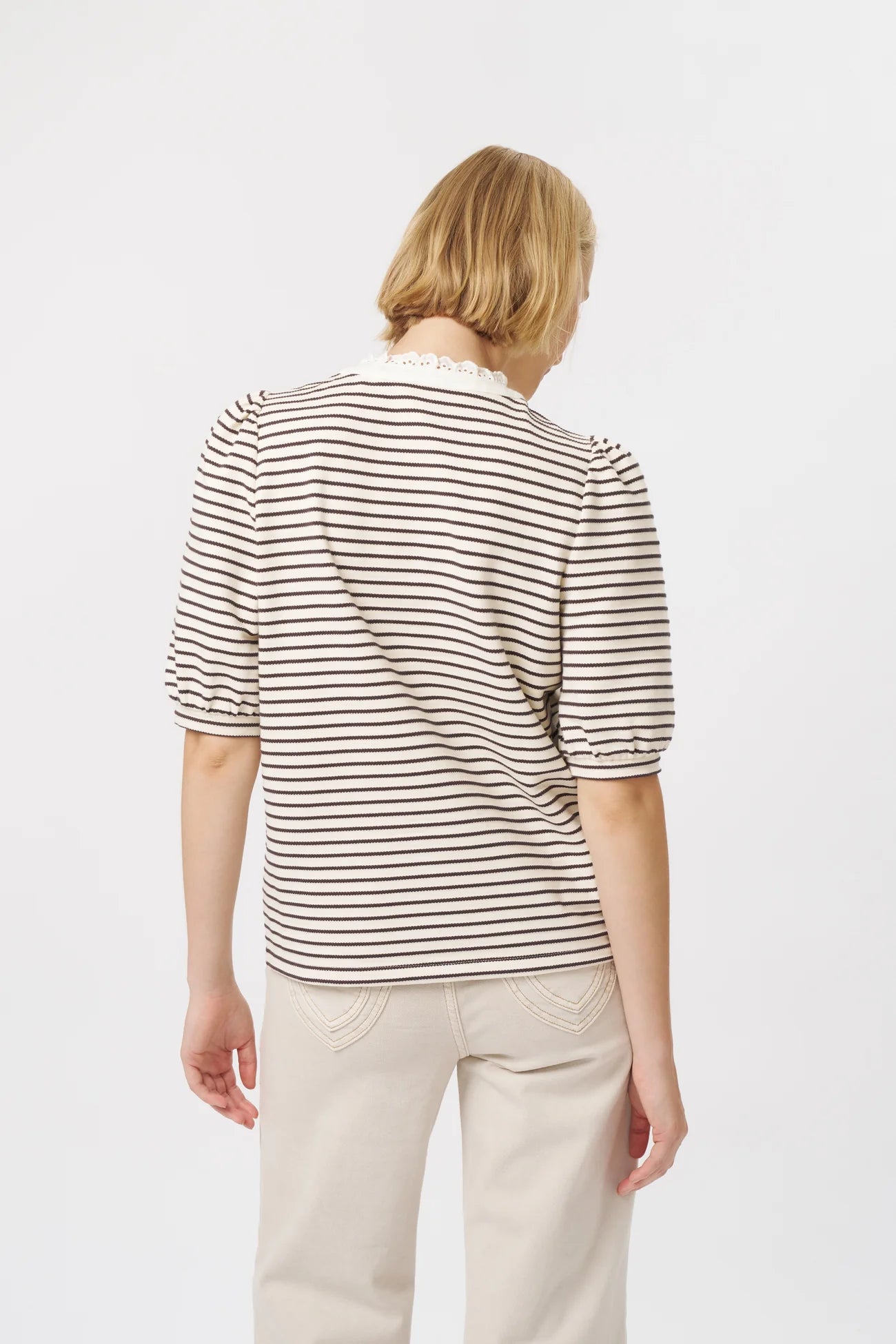JACQUELINE TOP in White and Brown Stripe by Kireina 