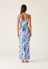 MOS The Label Adriana Maxi Dress in blue floral available from Darling and DOmain