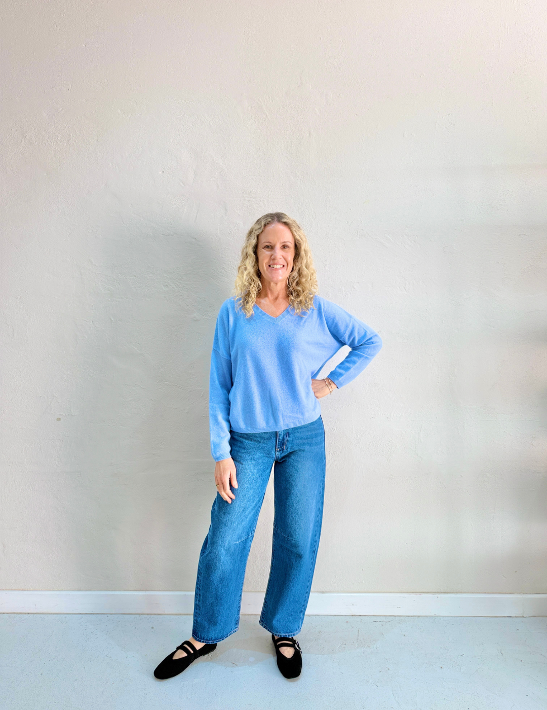 ALICIA CASHMERE KNIT TOP in Provence Blue by Absolut Cashmere