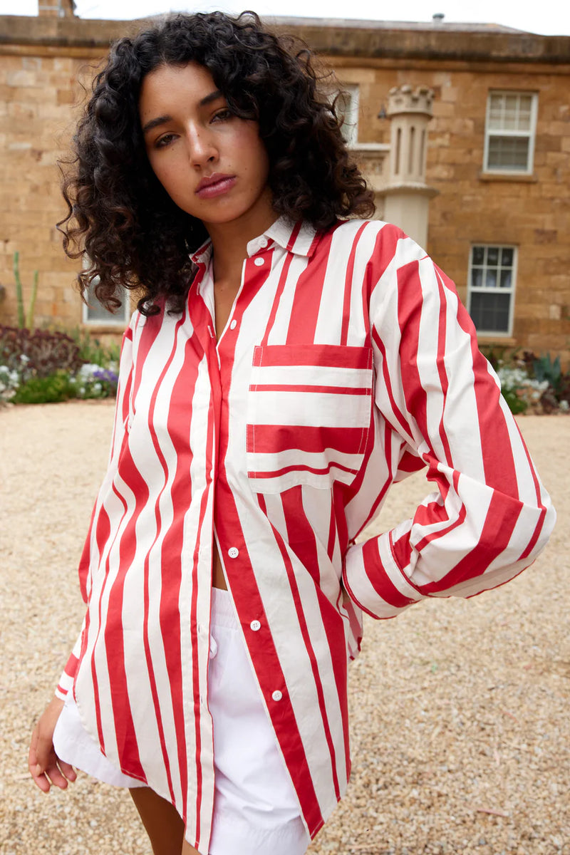 BUDDY SHIRT in Ruby Antique Stripe from Aston Studio