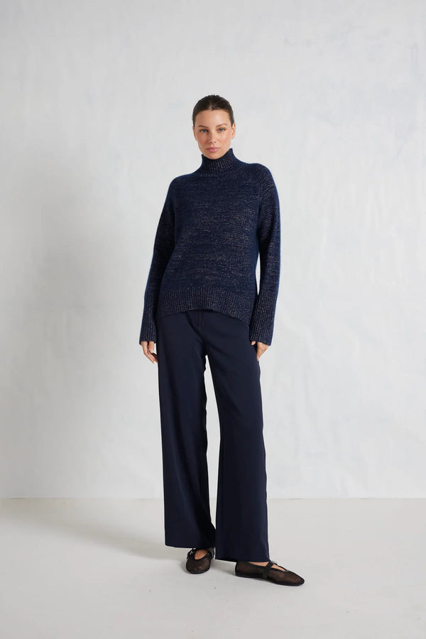 Alessandra Fifi Polo Cashmere knit in Navy Lurex available from Darling and Domain
