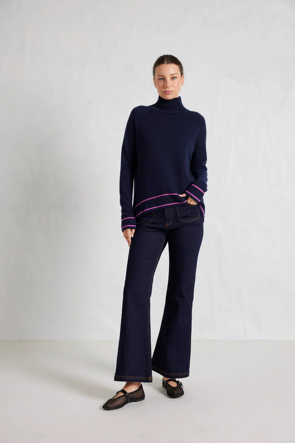 Alessandra Fifi Polo merino and cashmere blend sweater in midnight navy available from Darling and Domain