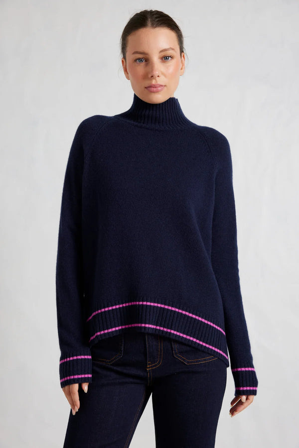 Alessandra Fifi Polo merino and cashmere blend sweater in midnight navy available from Darling and Domain