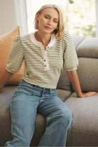 JACQUELINE TOP in White + Green Stripe by Kireina from Australia