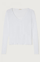 SON02BG LONG SLEEVE V NECK TEE in White by American Vintage