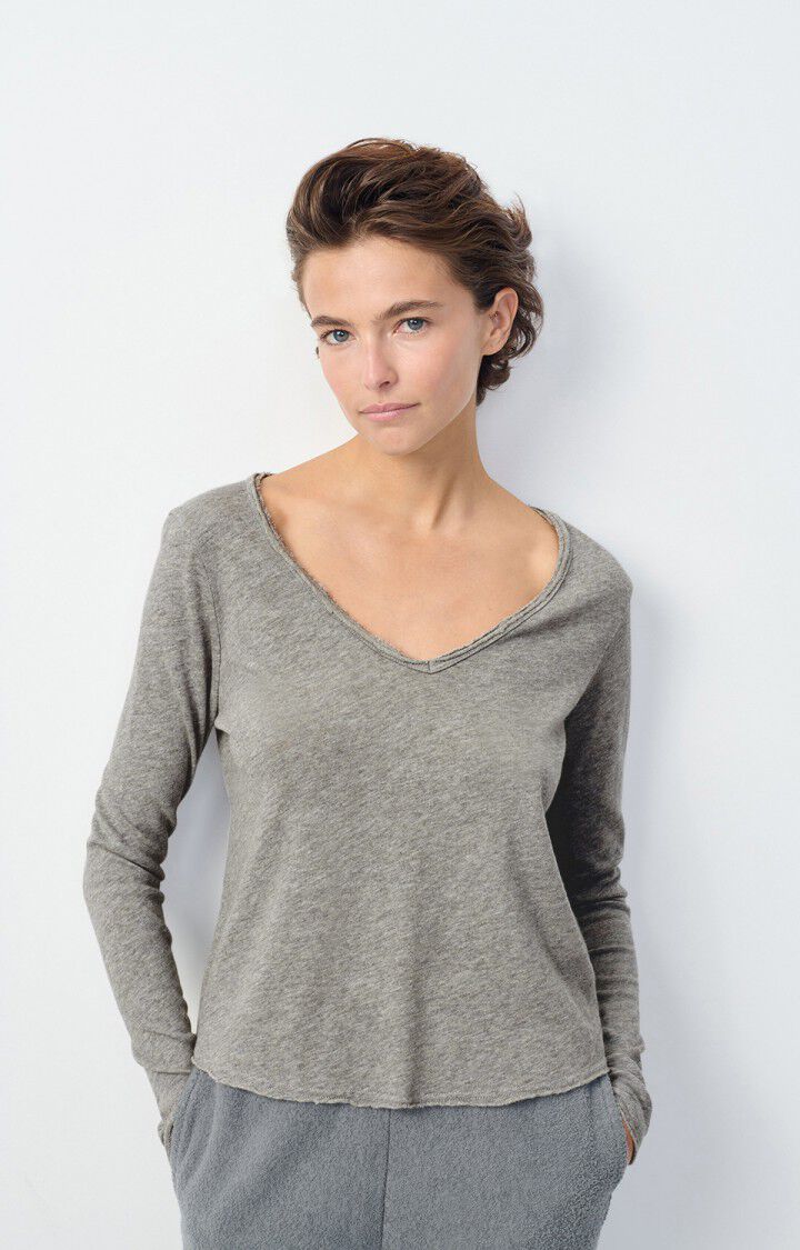 SON02BG LONG SLEEVE V NECK TEE | Heather Grey - Darling & Domain