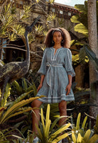 ANTIGUA LINEN VISCOSE BABYDOLL DRESS in Del Mar Stripe from Oncewas