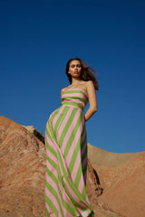 HAZEL DRESS IN SEAGRASS/SALMON STRIPE from Aston Studio