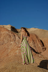 HAZEL DRESS IN SEAGRASS/SALMON STRIPE from Aston Studio