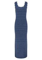 Mos The Label Bruna Pointelle Midi knit dress in harbour blue