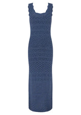 Mos The Label Bruna Pointelle Midi knit dress in harbour blue