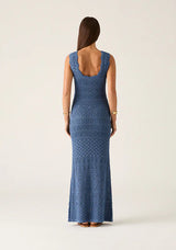 Mos The Label Bruna Pointelle Midi knit dress in harbour blue