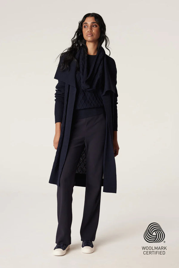 Cable Melbourne MERINO LONG WRAP CARDIGAN Ink Navy 