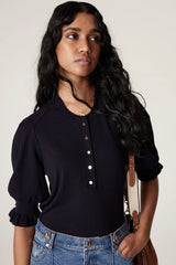 POINTELLE FRILL TOP in Navy from Cable Melbourne