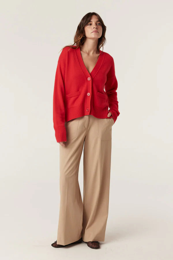 CASHWOOL V CARDIGAN  in Poppy Red from Cable Melbourne