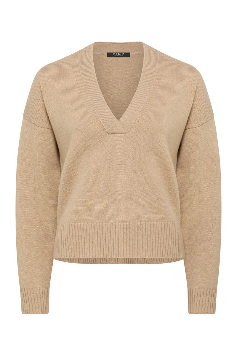 CASHWOOL V NECK JUMPER in Camel from Cable Melbourne