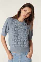 TAVI KNIT TOP in Dusty Blue from Cable Melbourne