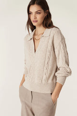 CASHWOOL CABLE POLO JUMPER in Sand from Cable Melbourne