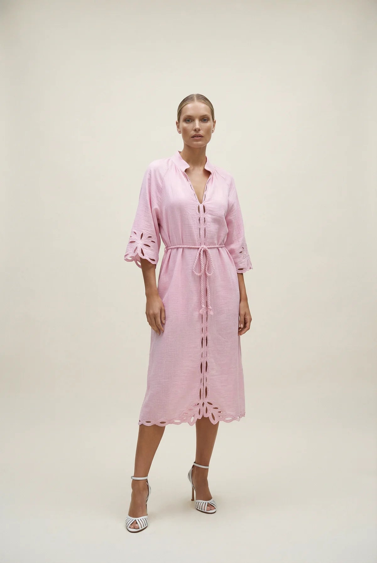 CORDELIA LINEN MIDI DRESS in Pink by Lola Australia