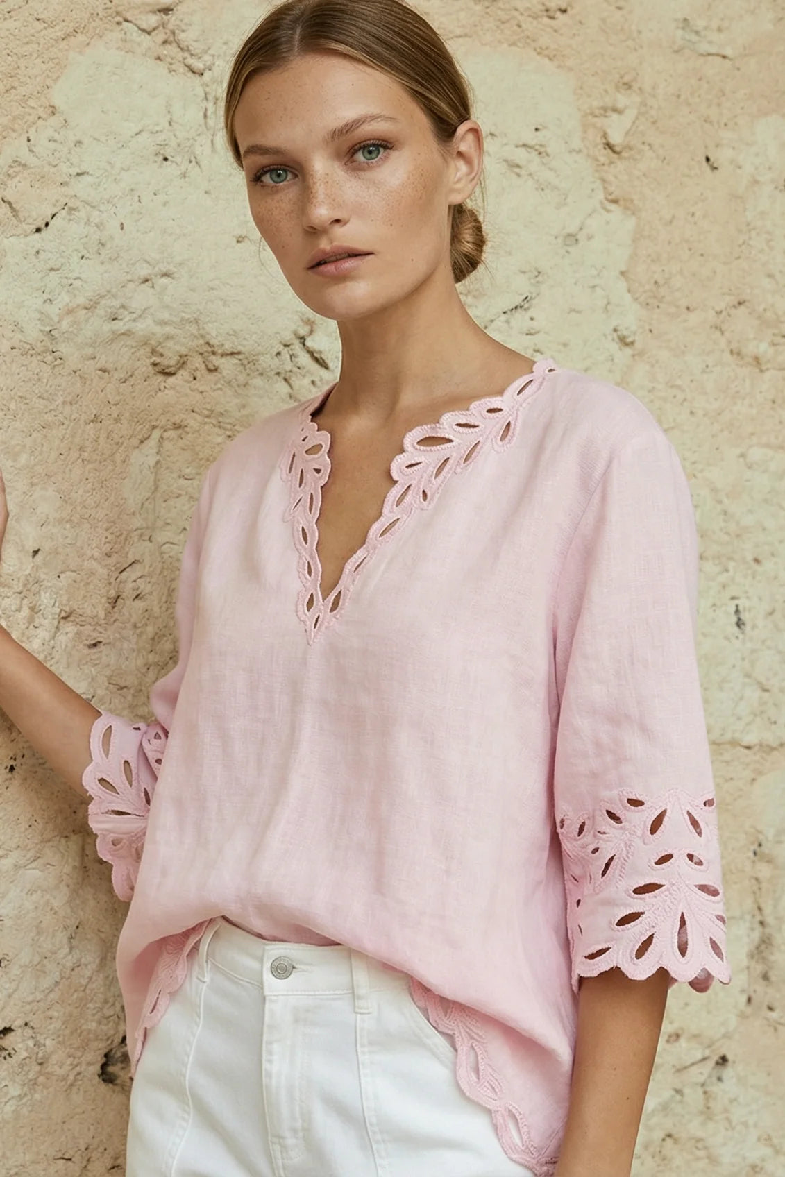 CORDELIA LINEN BLOUSE in Ballet Pink by Lola Australia
