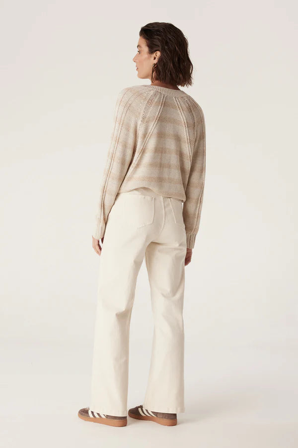 RAFFLES V NECK JUMPER in Natural Stripe from Cable Melbourne