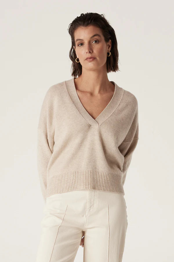 PURE CASHMERE V NECK CARDI in Oatmeal from Cable Melbourne
