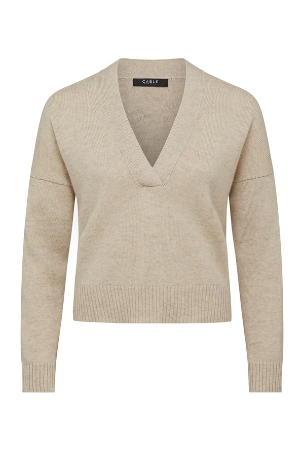 PURE CASHMERE V NECK CARDI | Oatmeal