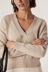 PURE CASHMERE V NECK CARDI in Oatmeal from Cable Melbourne