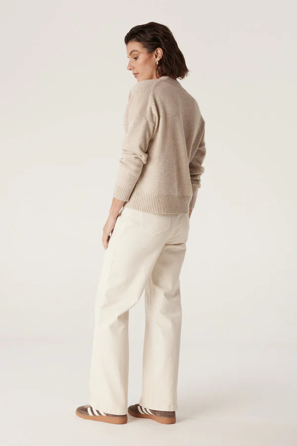 PURE CASHMERE V NECK CARDI in Oatmeal from Cable Melbourne
