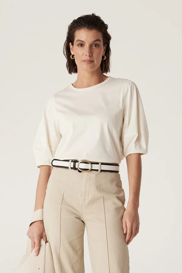 Cable Melbourne PIMA LANTERN SLEEVE TOP in Cream