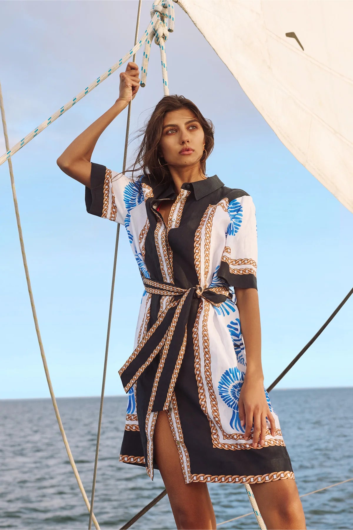 CALETTA LINEN DRESS in Blue Shell Print by Cable Melbourne