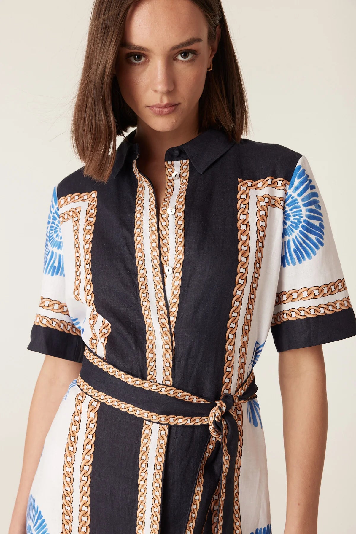 CALETTA LINEN DRESS in Blue Shell Print by Cable Melbourne