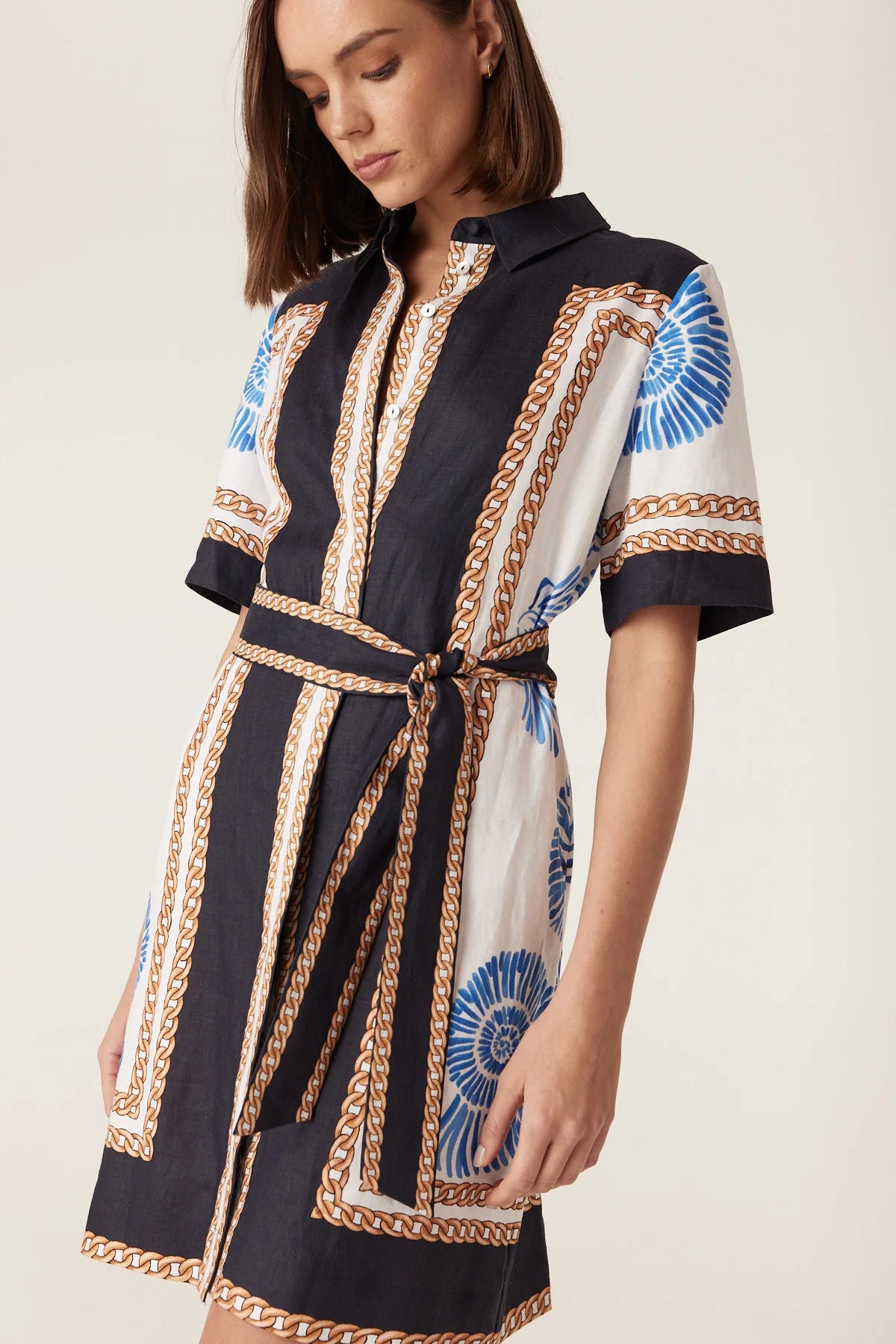 CALETTA LINEN DRESS in Blue Shell Print by Cable Melbourne