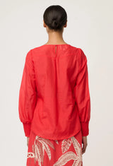 Calissa Cotton Silk V-Neck Blouse in Crimson by OnceWas