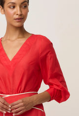 Calissa Cotton Silk V-Neck Blouse in Crimson by OnceWas