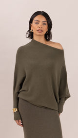 NATALIE ASYMMETRIC SWEATER | Khaki