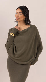 NATALIE ASYMMETRIC SWEATER | Khaki