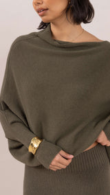 NATALIE ASYMMETRIC SWEATER | Khaki