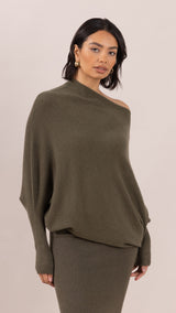 NATALIE ASYMMETRIC SWEATER | Khaki