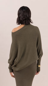 NATALIE ASYMMETRIC SWEATER | Khaki