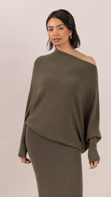 NATALIE ASYMMETRIC SWEATER | Khaki
