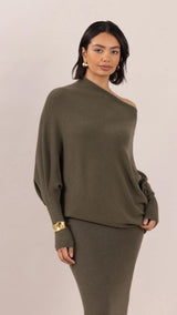 NATALIE ASYMMETRIC SWEATER | Khaki