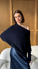 NATALIE ASYMMETRIC SWEATER | Deep Blue