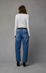 DINA CROPPED BARREL JEAN in Rodeo Blue by Dricoper