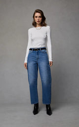 DINA CROPPED BARREL JEAN in Rodeo Blue by Dricoper
