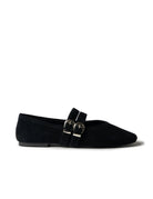 DOUBLE BUCKLE BALLET FLAT in Black by La Tribe