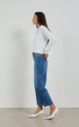 DINA CROPPED BARREL JEAN in Rodeo Blue by Dricoper